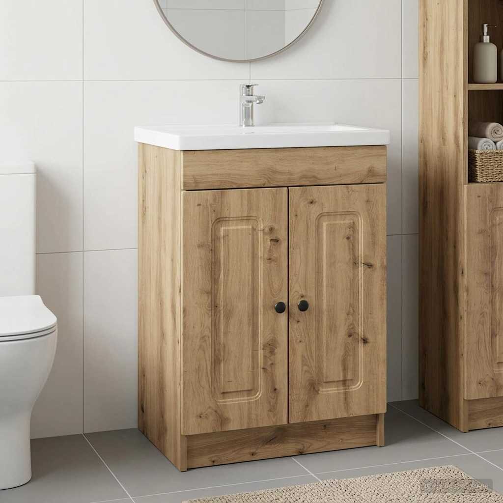 vidaXL Мебел под мивка за баня Дъб артизан 56 x 375 x 81 см