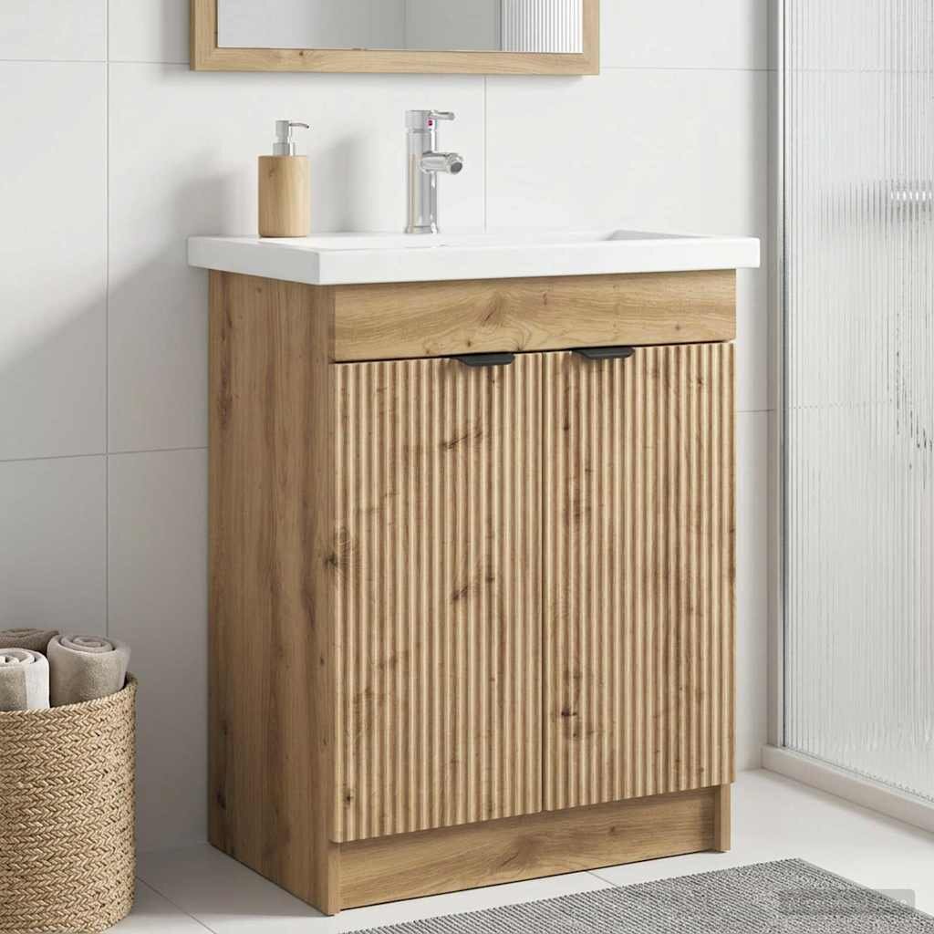 vidaXL Мебел под мивка за баня Дъб артизан 56 x 375 x 81 см