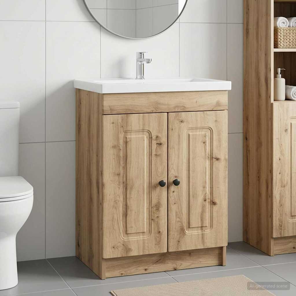 vidaXL Мебел под мивка за баня Дъб артизан 785 x 375 x 81 см
