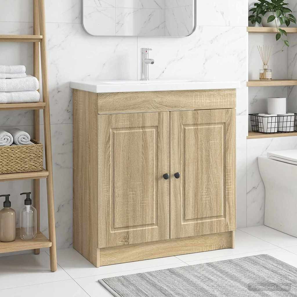 vidaXL Мебел под мивка за баня Дъб сонома 56 x 375 x 81 см