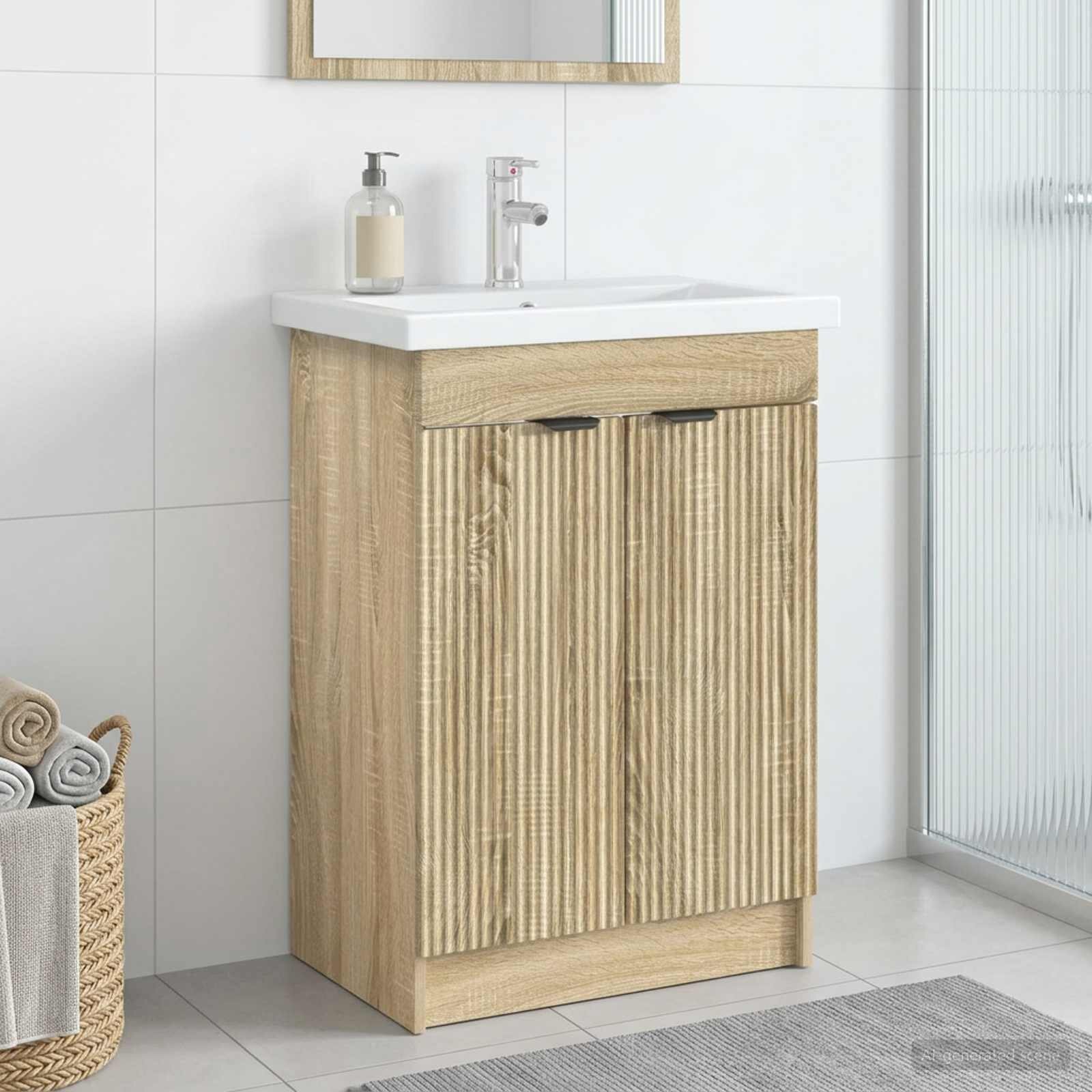 vidaXL Мебел под мивка за баня Дъб сонома 56 x 375 x 81 см