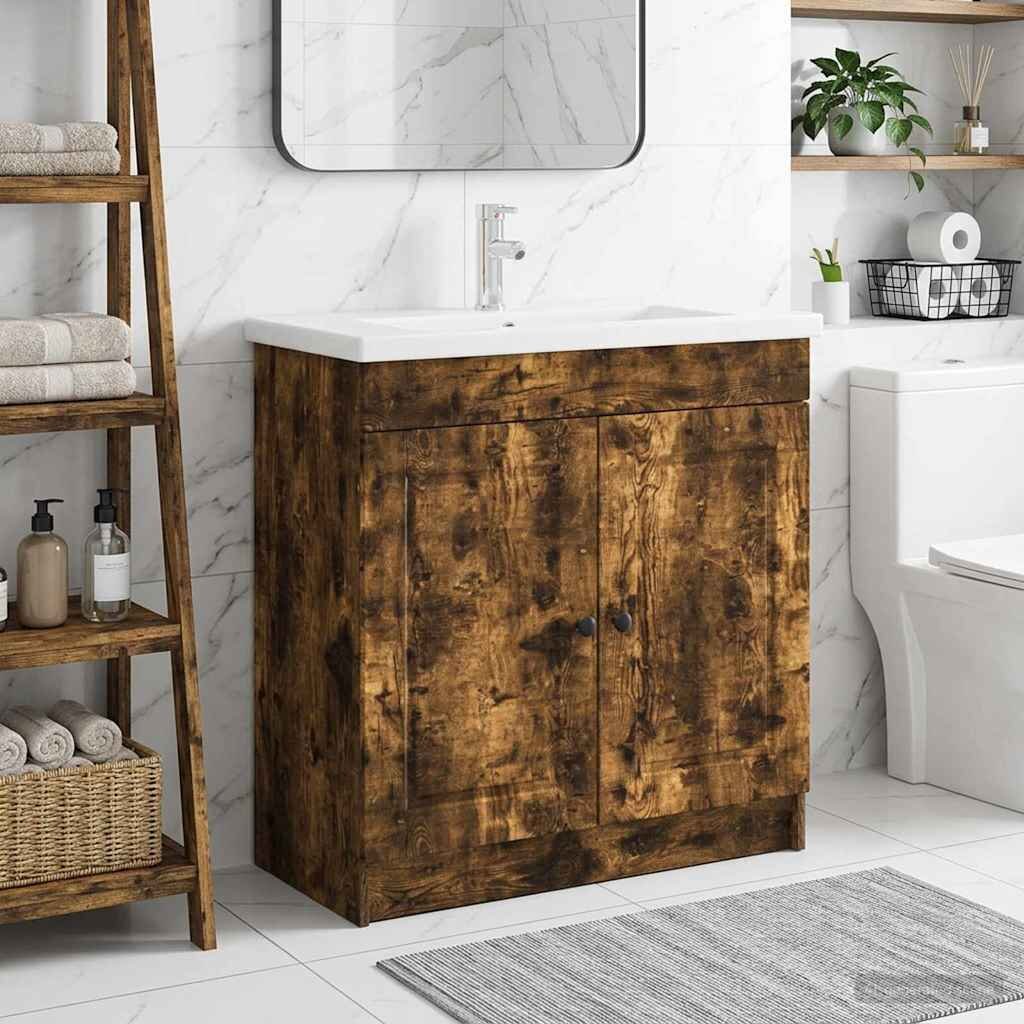 vidaXL Мебел под мивка за баня Опушен дъб 56 x 375 x 81 см