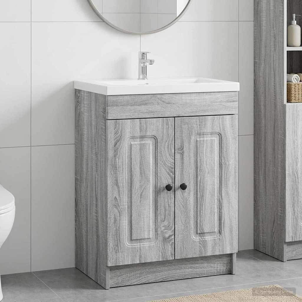 vidaXL Мебел под мивка за баня Сив Сонома 785 x 375 x 81 см
