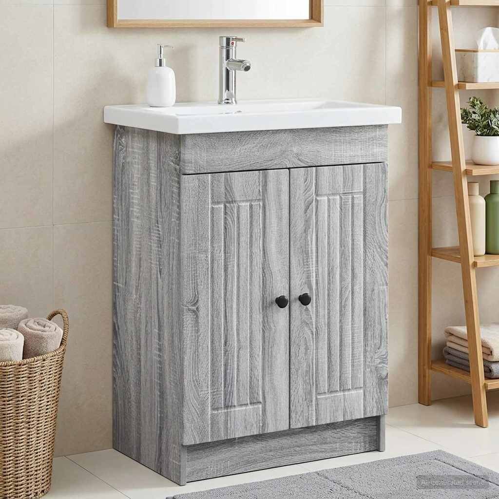 vidaXL Мебел под мивка за баня Сив Сонома 785 x 375 x 81 см