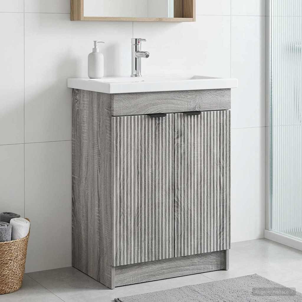 vidaXL Мебел под мивка за баня Сив Сонома 785 x 375 x 81 см