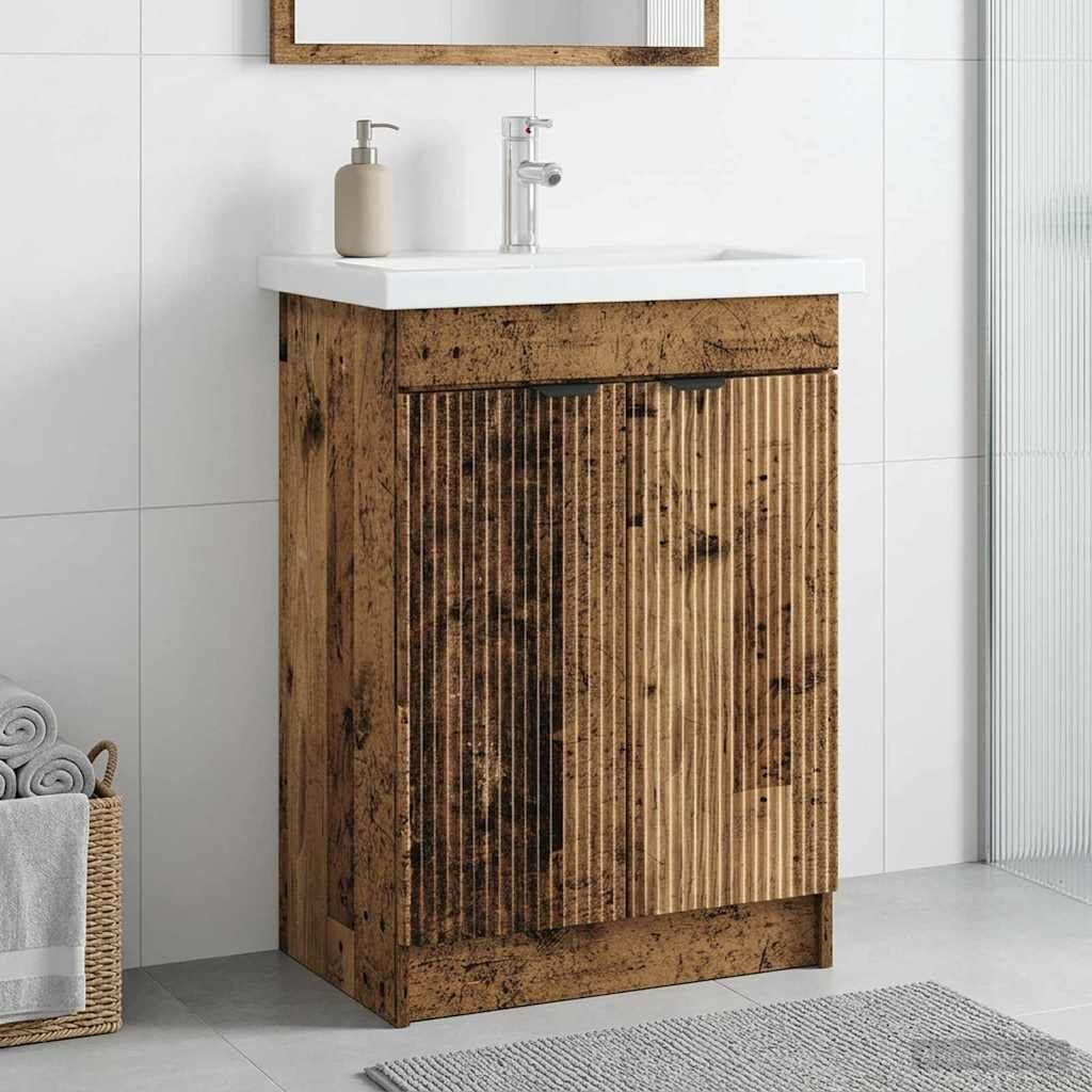 vidaXL Мебел под мивка за баня Старо дърво 56 x 375 x 81 см