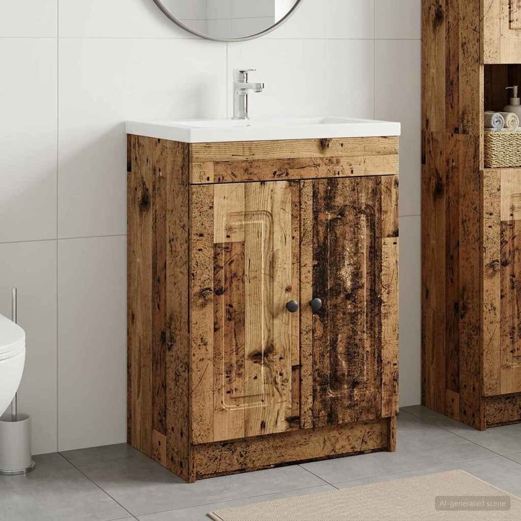 vidaXL Мебел под мивка за баня Старо дърво 785 x 375 x 81 см
