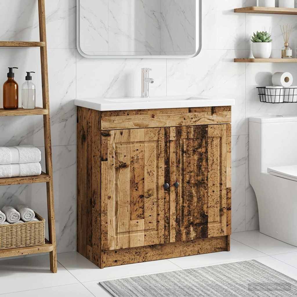 vidaXL Мебел под мивка за баня Старо дърво 785 x 375 x 81 см