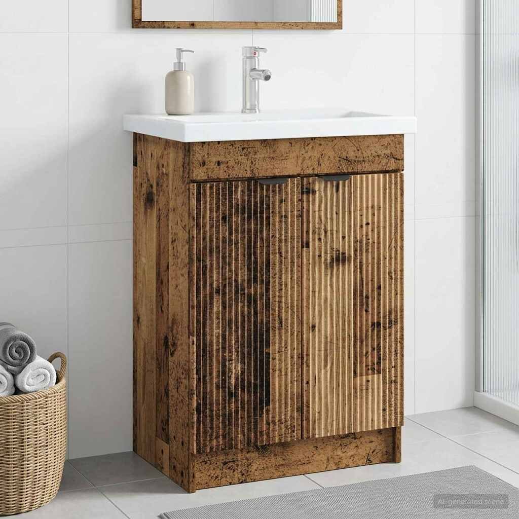 vidaXL Мебел под мивка за баня Старо дърво 785 x 375 x 81 см