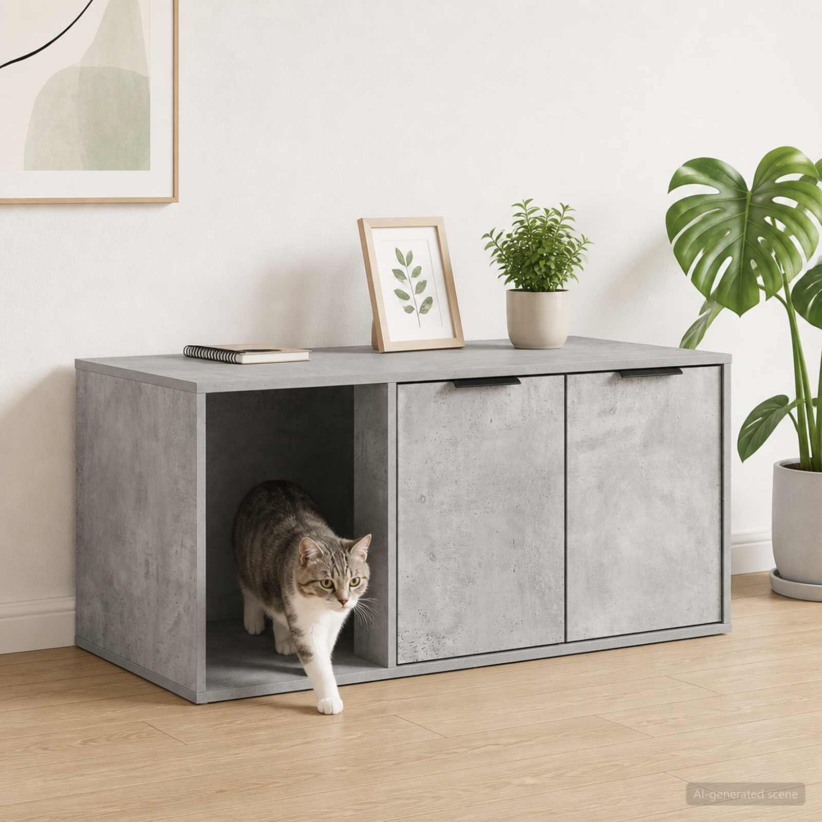 vidaXL Мебел за котешка клетка Бетонно сиво 100 x 49 x 45 см