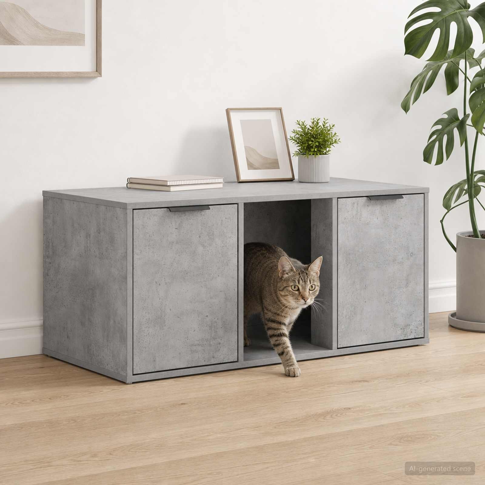 vidaXL Мебел за котешка клетка Бетонно сиво 100 x 49 x 45 см