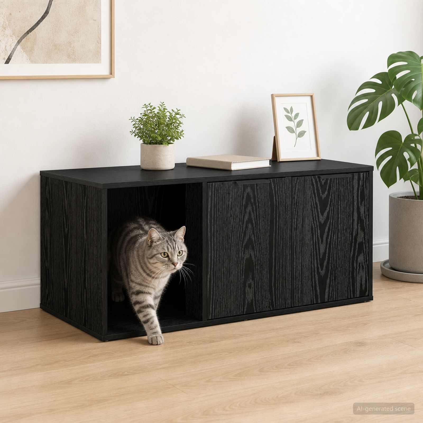 vidaXL Мебел за котешка клетка Черен дъб 100 x 49 x 45 см