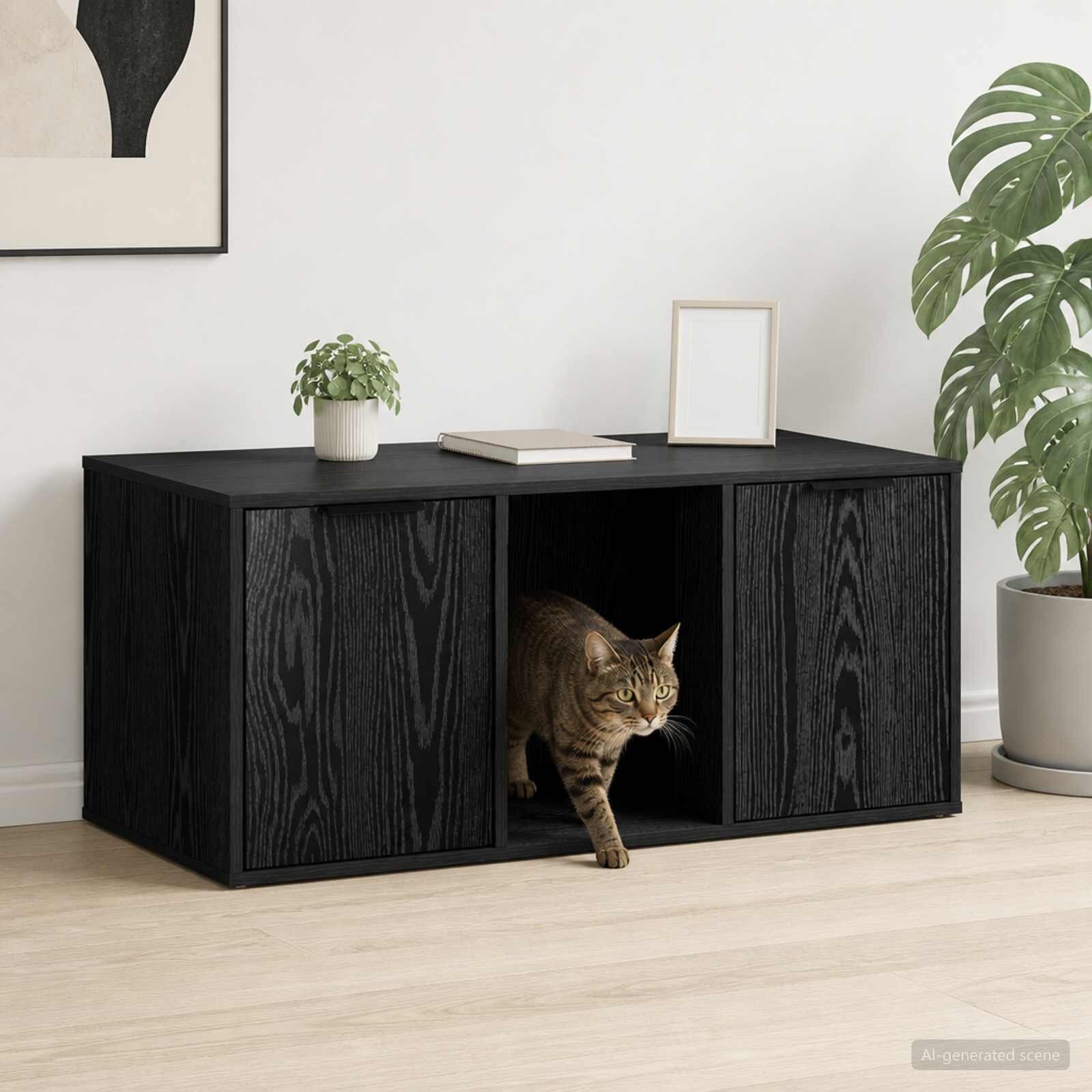 vidaXL Мебел за котешка клетка Черен дъб 100 x 49 x 45 см