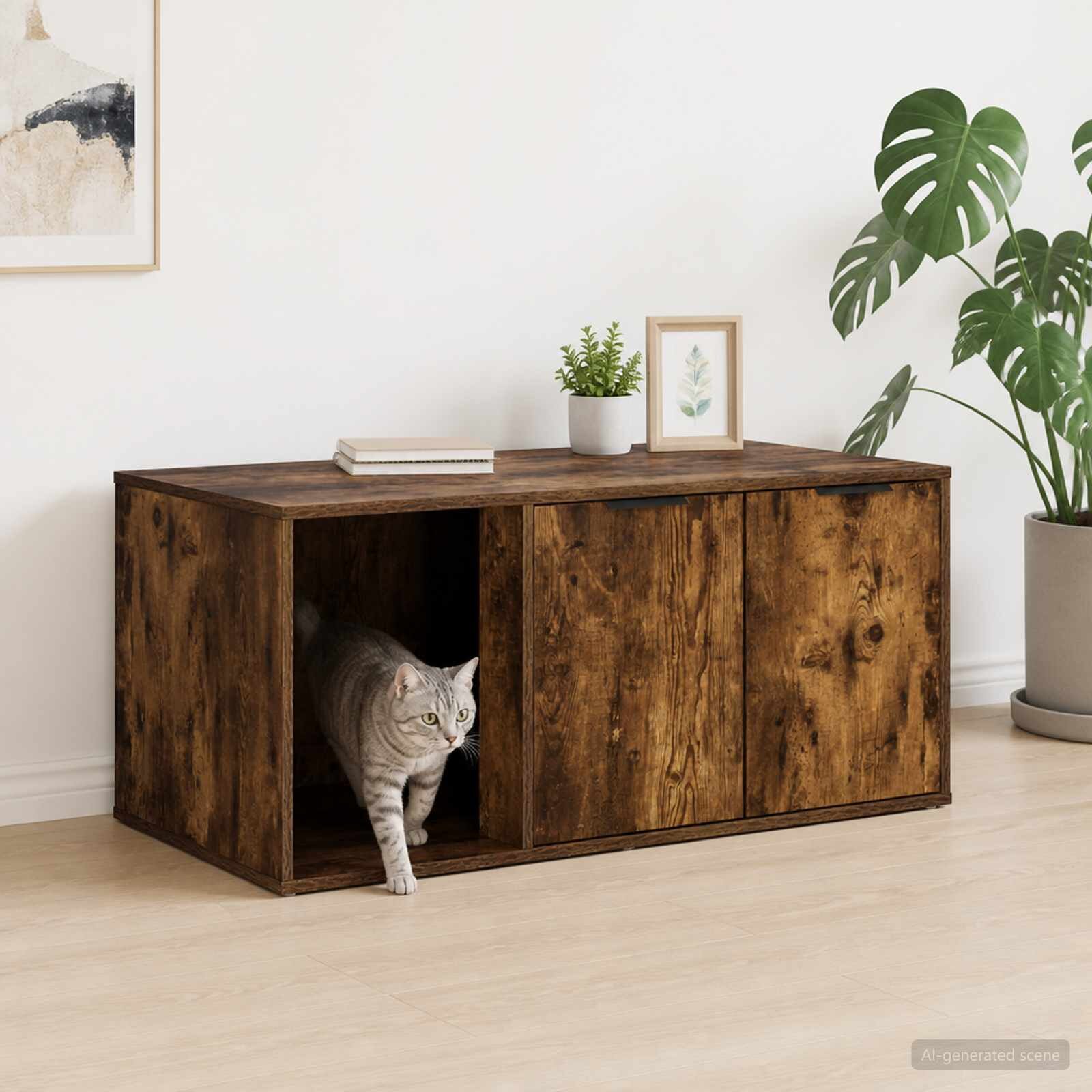 vidaXL Мебел за котешка клетка Опушен дъб 100 x 49 x 45 см