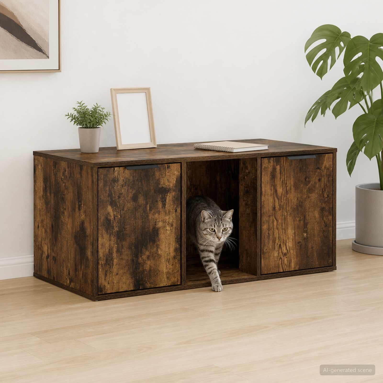 vidaXL Мебел за котешка клетка Опушен дъб 100 x 49 x 45 см