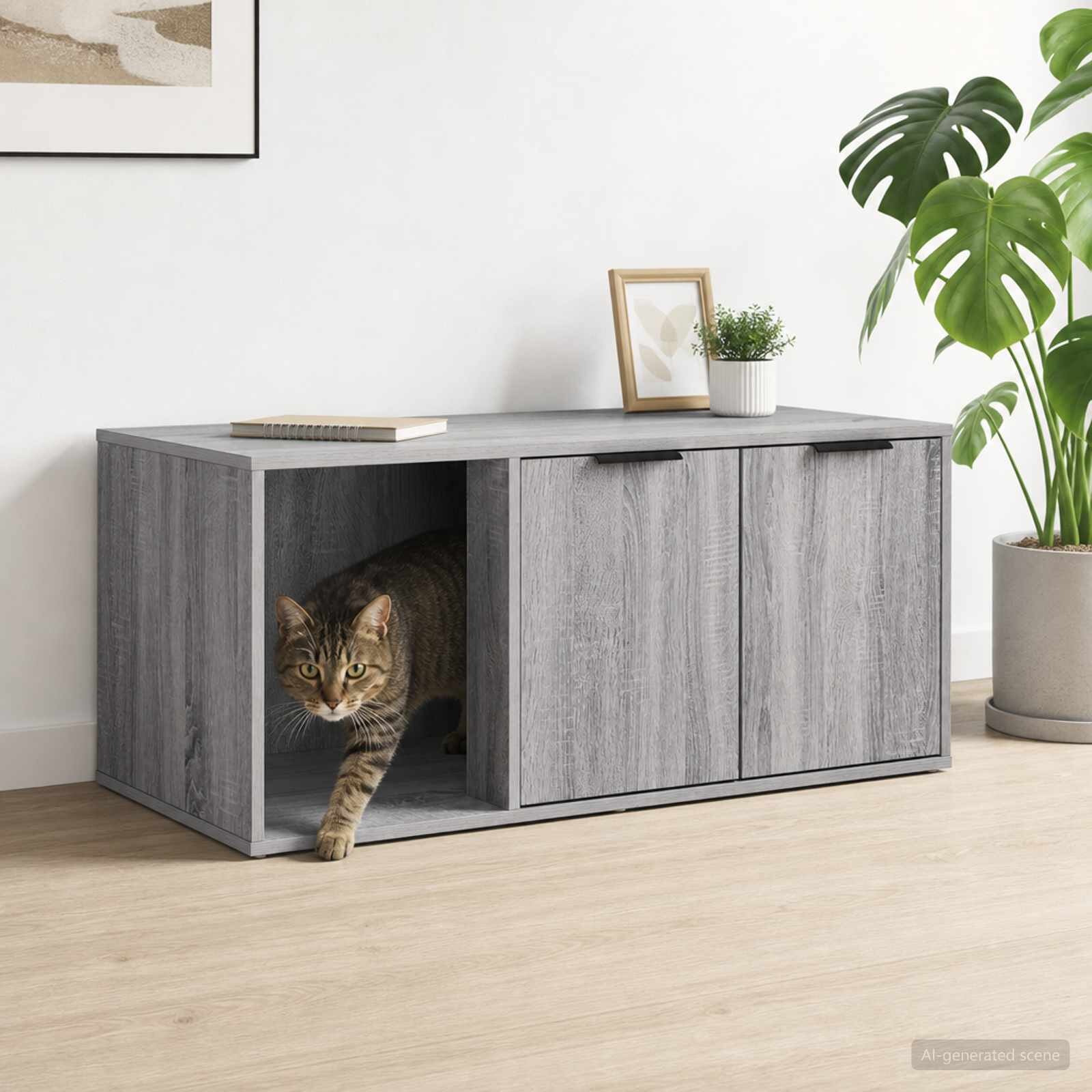 vidaXL Мебел за котешка клетка Сив Сонома 100 x 49 x 45 см