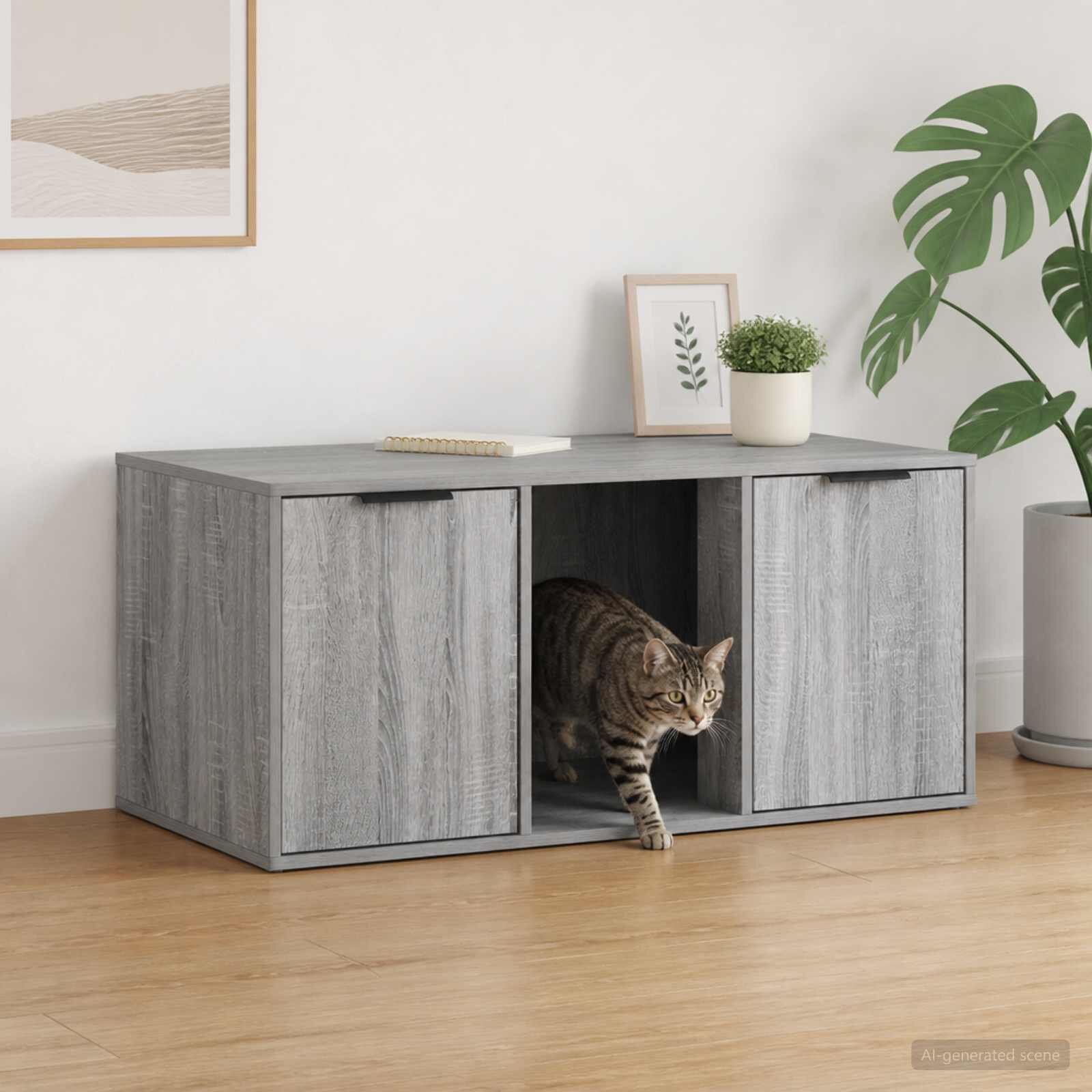 vidaXL Мебел за котешка клетка Сив Сонома 100 x 49 x 45 см