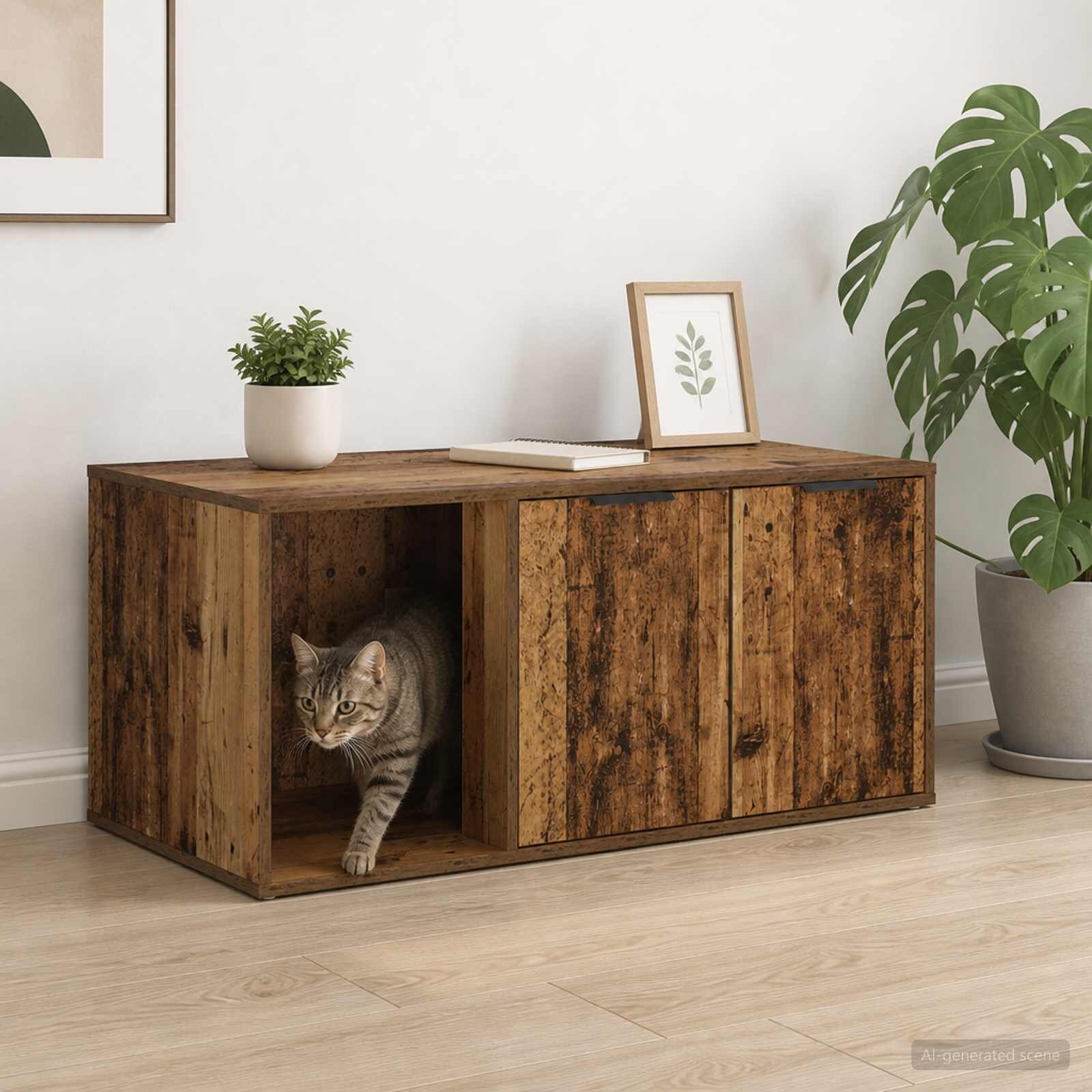 vidaXL Мебел за котешка клетка Старо дърво 100 x 49 x 45 см