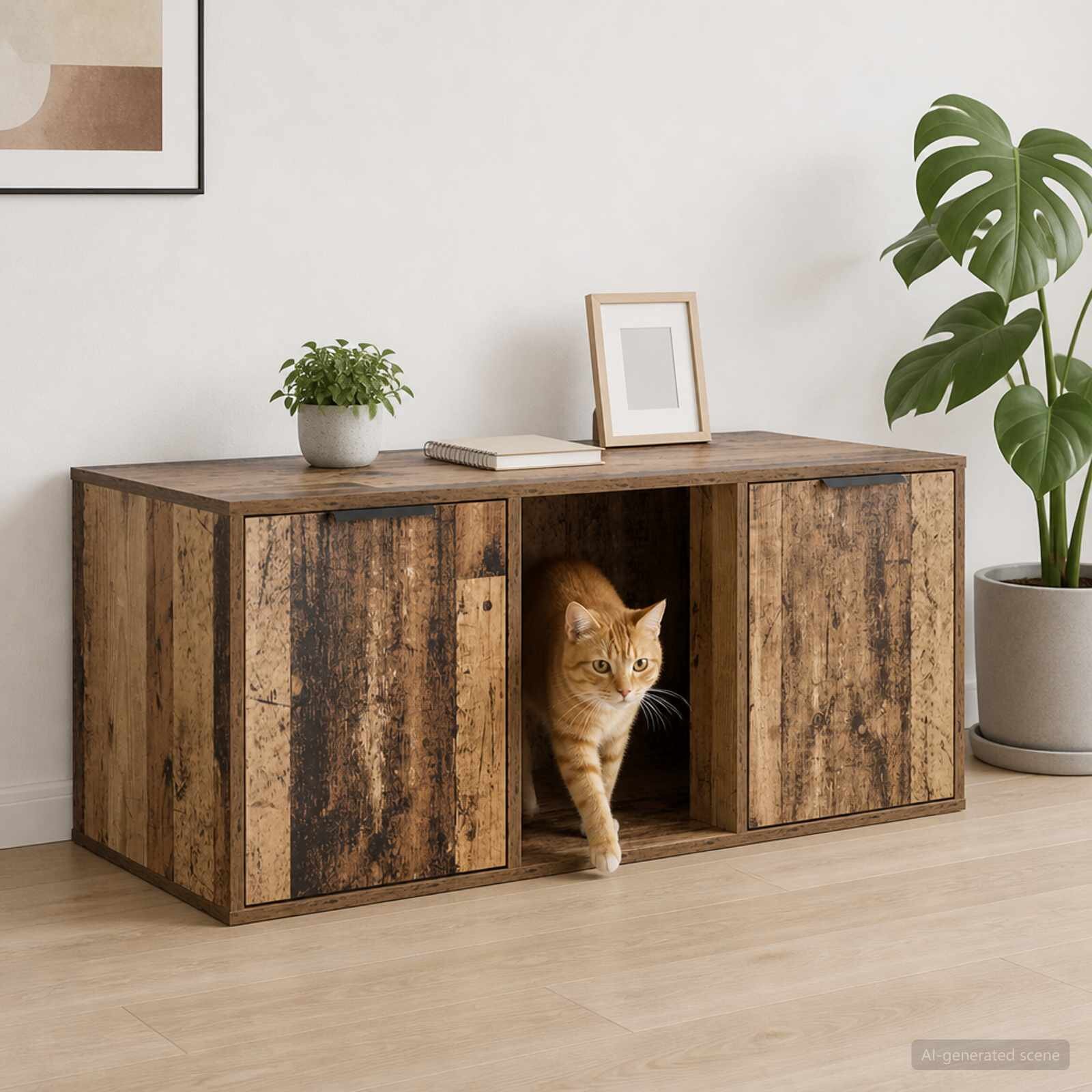 vidaXL Мебел за котешка клетка Старо дърво 100 x 49 x 45 см