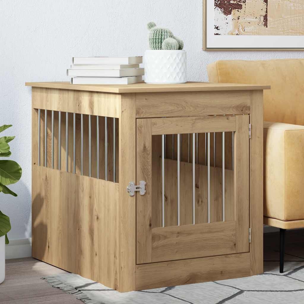 vidaXL Мебел за кучешка клетка занаятчийски дъб 645x80x71 см инженерно дърво