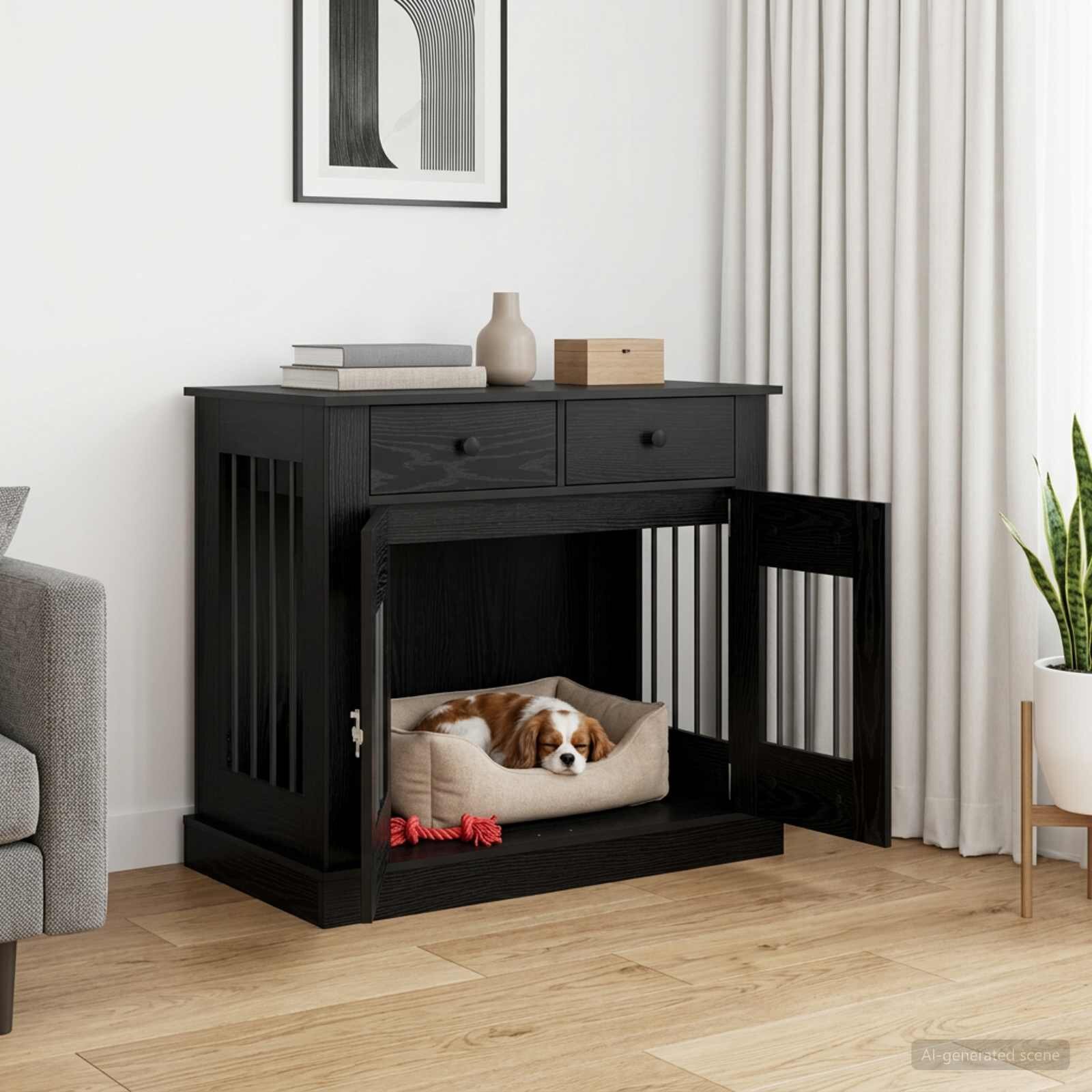 vidaXL Мебели за кучешка клетка Черен дъб 90 x 475 x 80 см