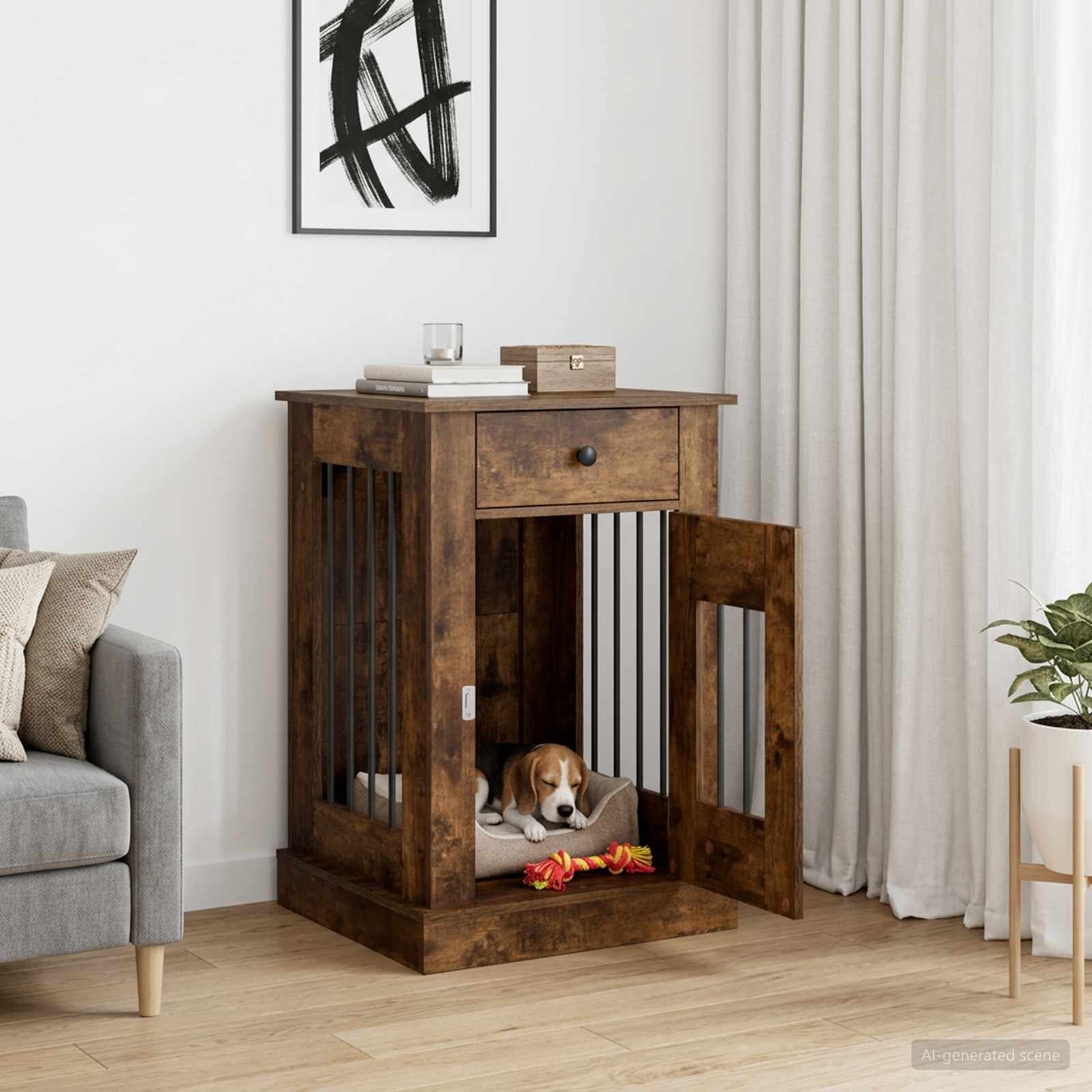 vidaXL Мебели за кучешка клетка Опушен дъб 50 x 475 x 80 см