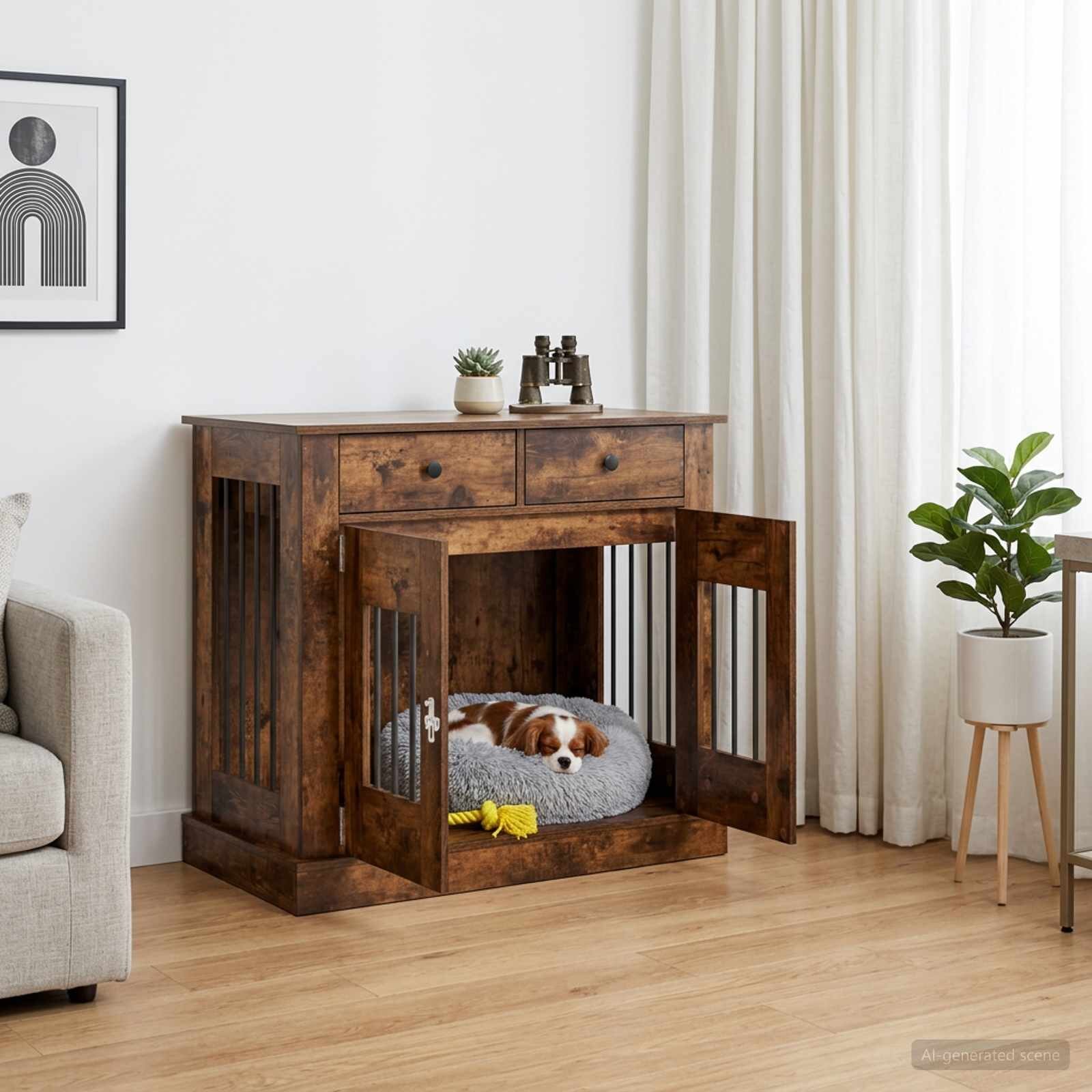vidaXL Мебели за кучешка клетка Опушен дъб 90 x 475 x 80 см