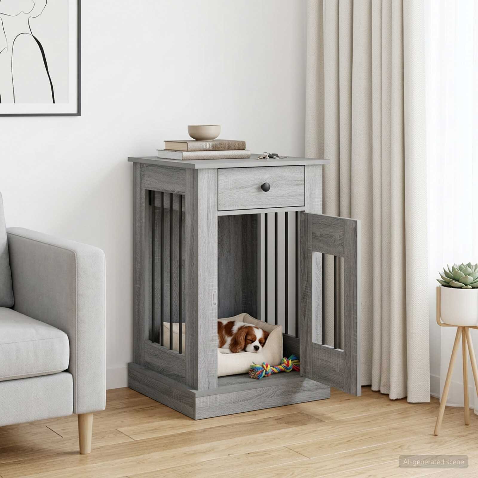 vidaXL Мебели за кучешка клетка Сив Сонома 50 x 475 x 80 см