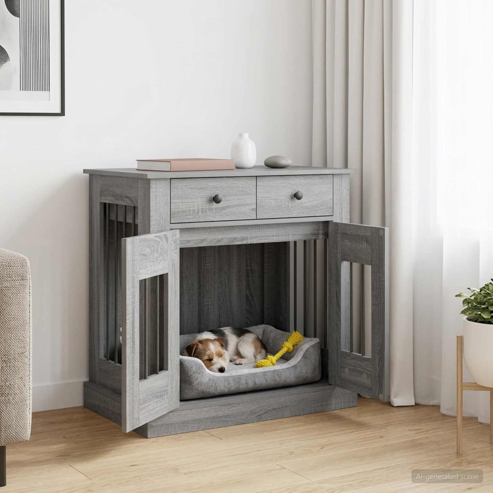 vidaXL Мебели за кучешка клетка Сив Сонома 80 x 475 x 80 см