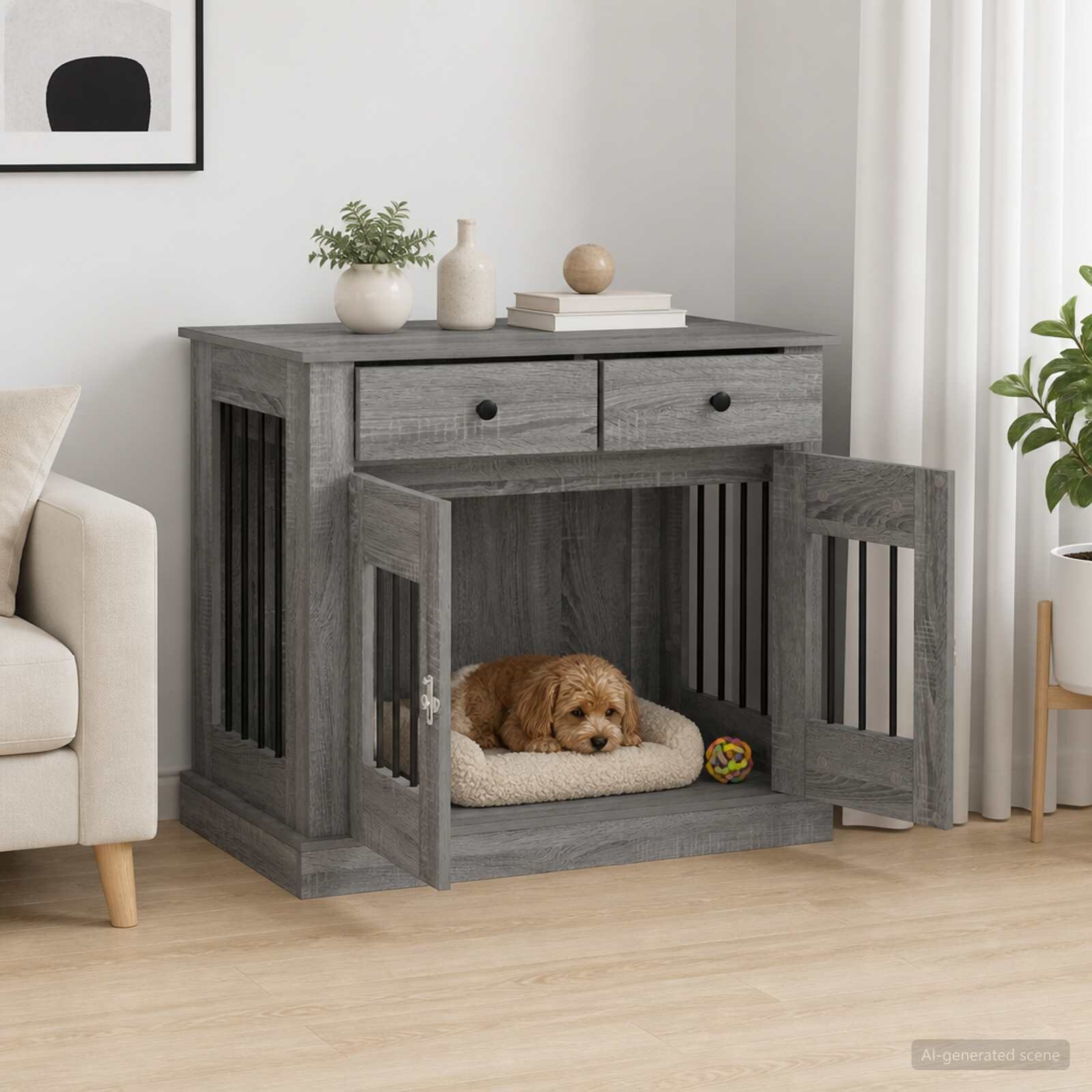 vidaXL Мебели за кучешка клетка Сив Сонома 90 x 475 x 80 см