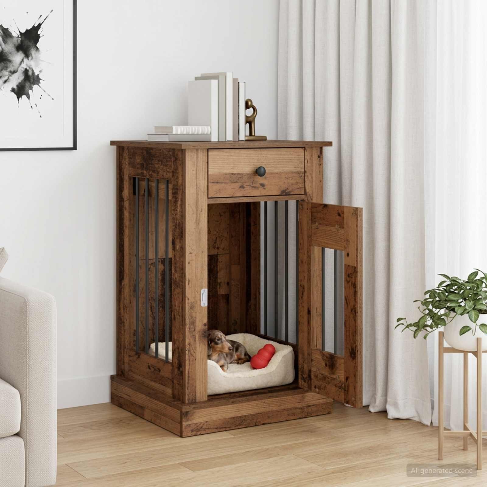 vidaXL Мебели за кучешка клетка Старо дърво 50 x 475 x 80 см