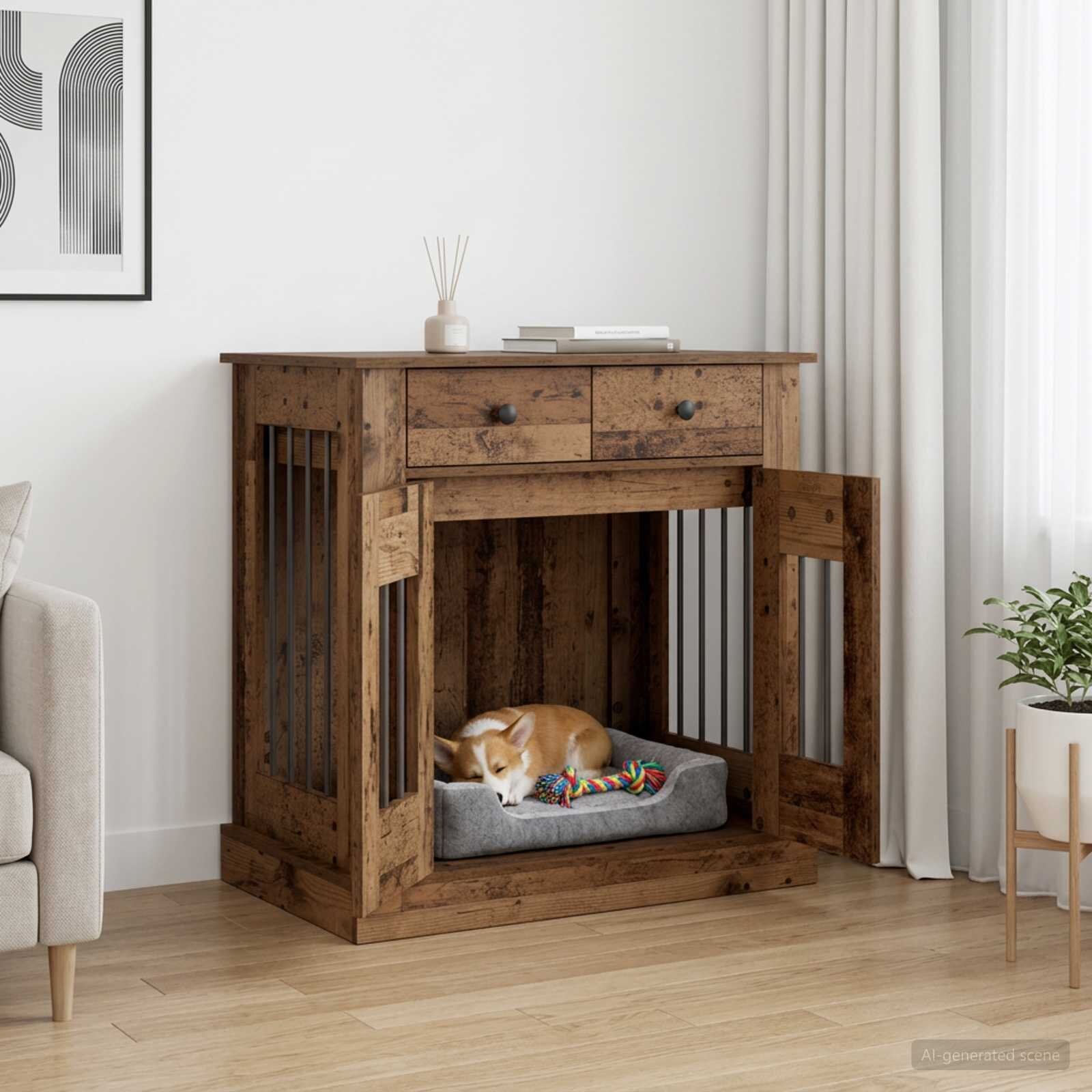 vidaXL Мебели за кучешка клетка Старо дърво 80 x 475 x 80 см