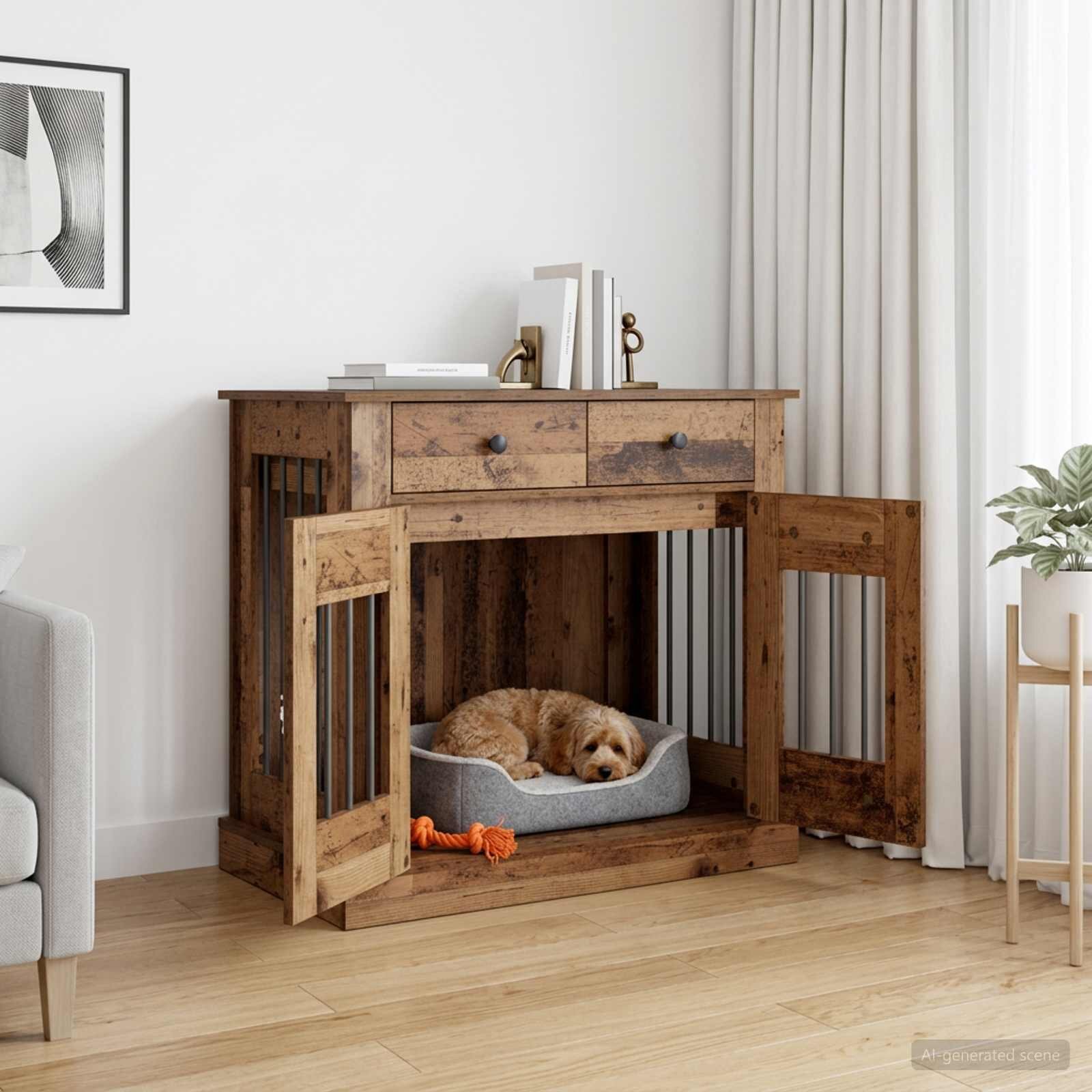vidaXL Мебели за кучешка клетка Старо дърво 90 x 475 x 80 см
