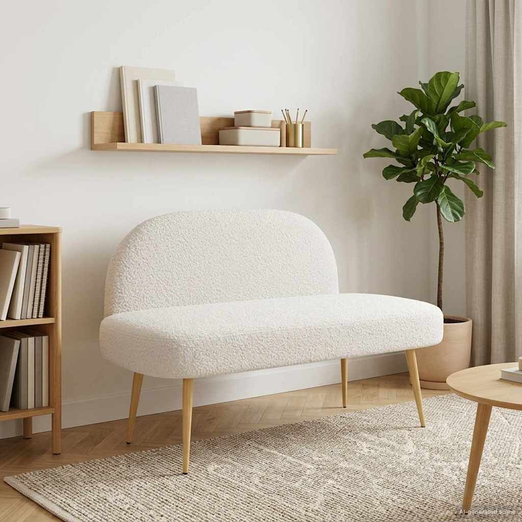 vidaXL Мек бенч с облегалка Кремаво 110 x 60 x 76 cm Букле