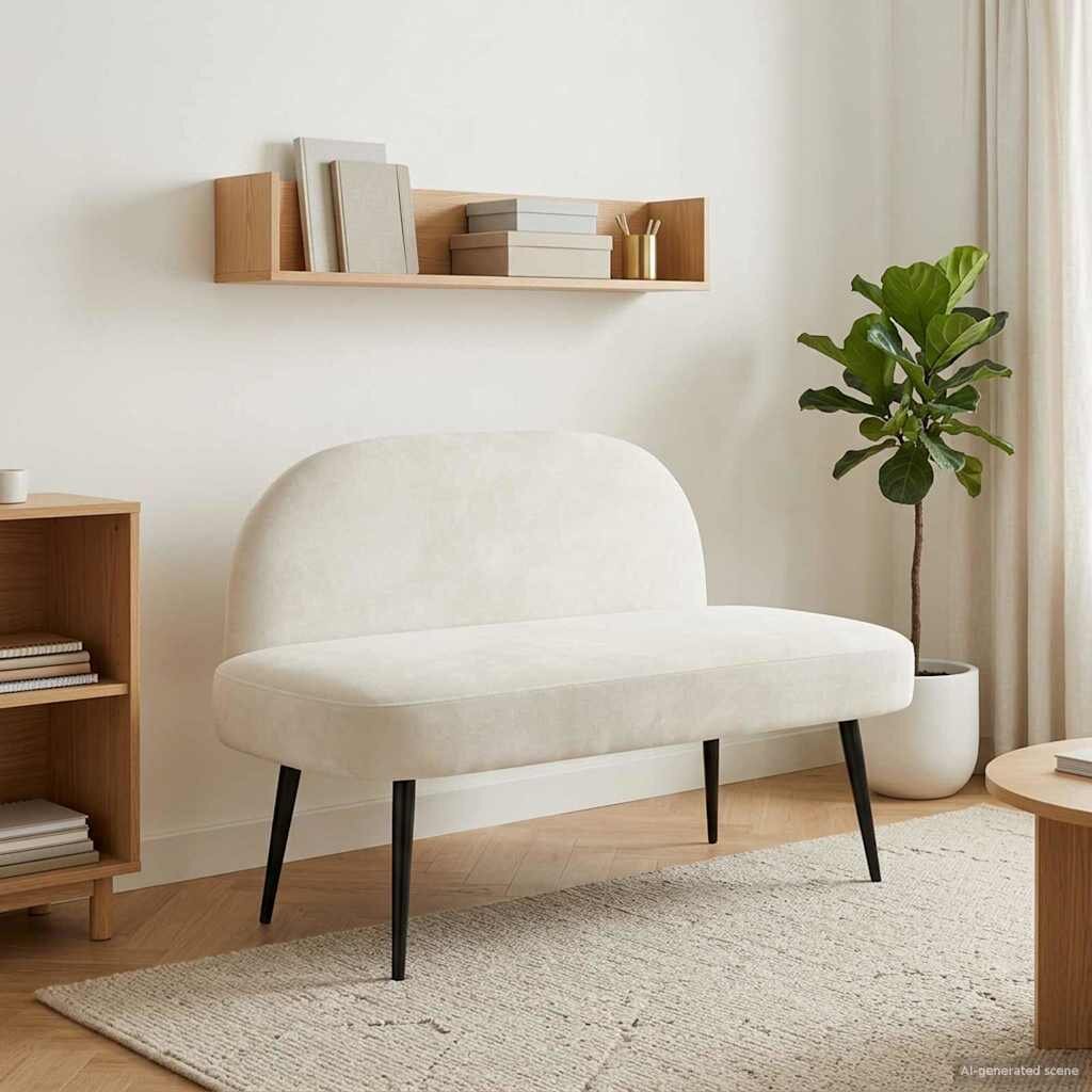 vidaXL Мек бенч с облегалка Кремаво 110 x 60 x 76 cm Кадифе