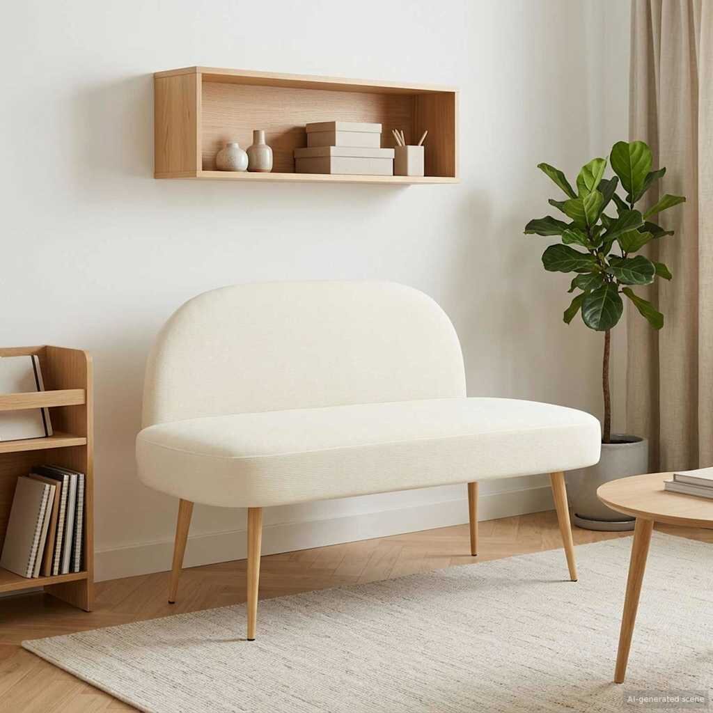 vidaXL Мек бенч с облегалка Кремаво 110 x 60 x 76 cm Кордюрова тъкан