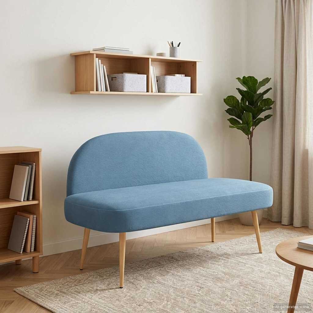 vidaXL Мек бенч с облегалка Синьо 110 x 60 x 76 cm Кордюрова тъкан