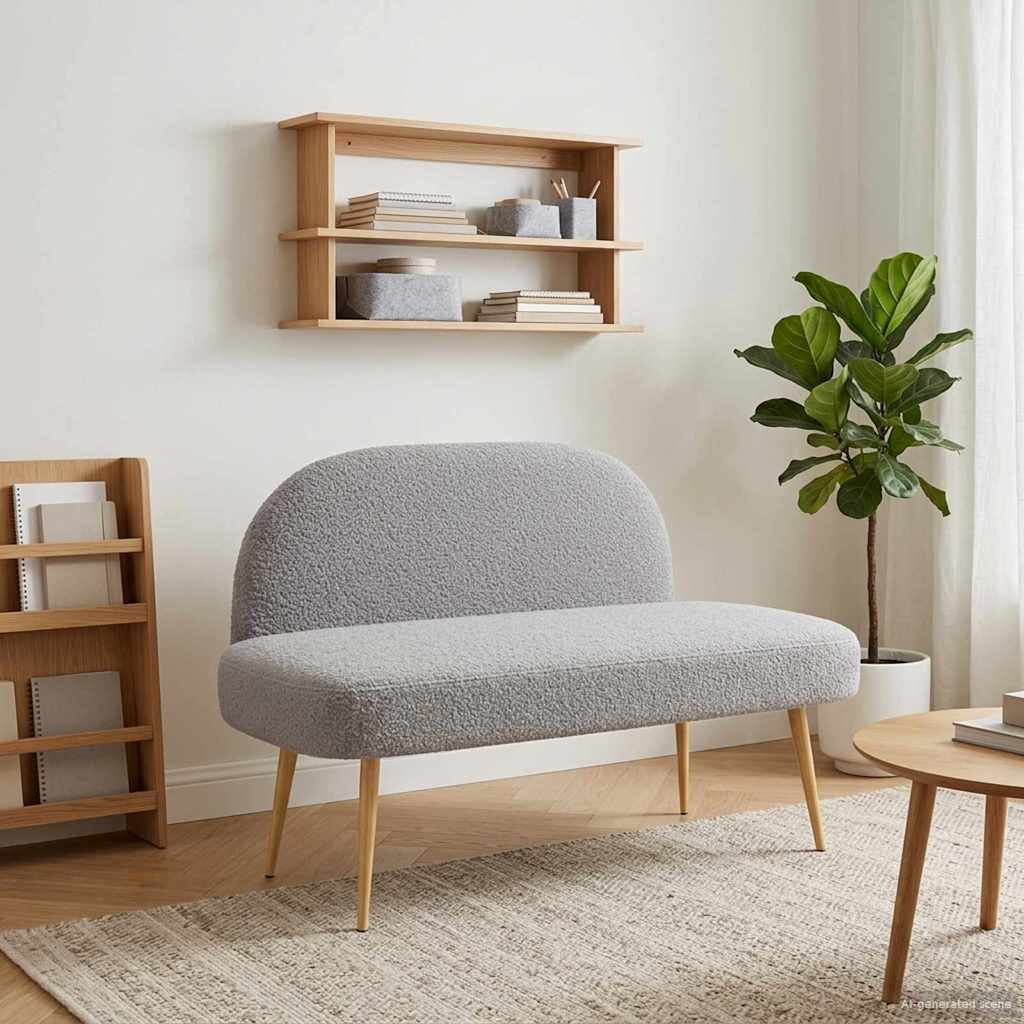 vidaXL Мек бенч с облегалка Светлосиво 110 x 60 x 76 cm Букле