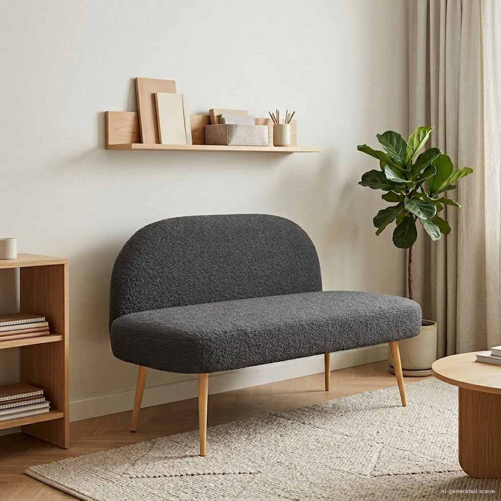 vidaXL Мек бенч с облегалка Тъмносиво 110 x 60 x 76 cm Букле