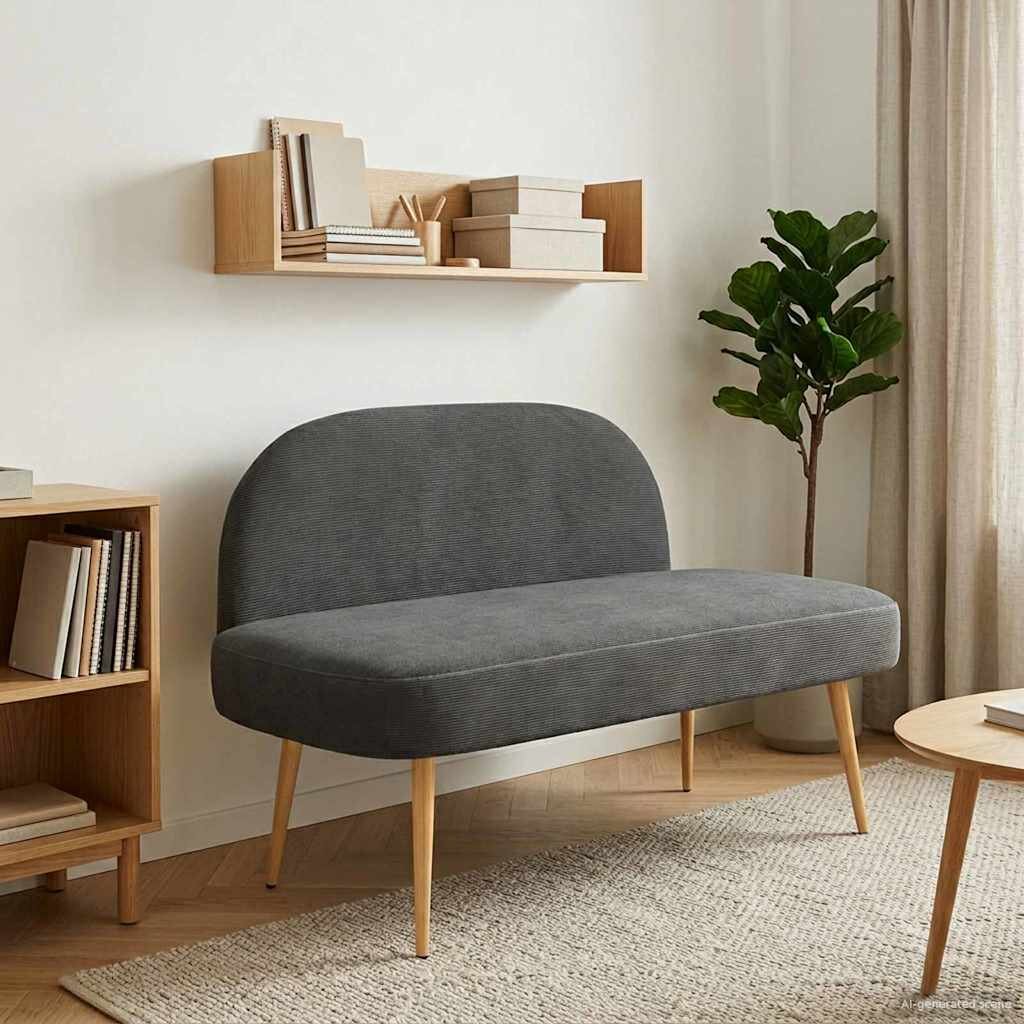 vidaXL Мек бенч с облегалка Тъмносиво 110 x 60 x 76 cm Кордюрова тъкан
