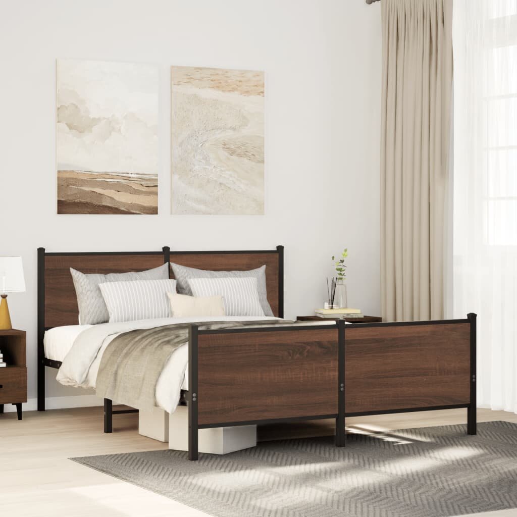 vidaXL Метална рамка за легло без матрак кафяв дъб 150x200 см