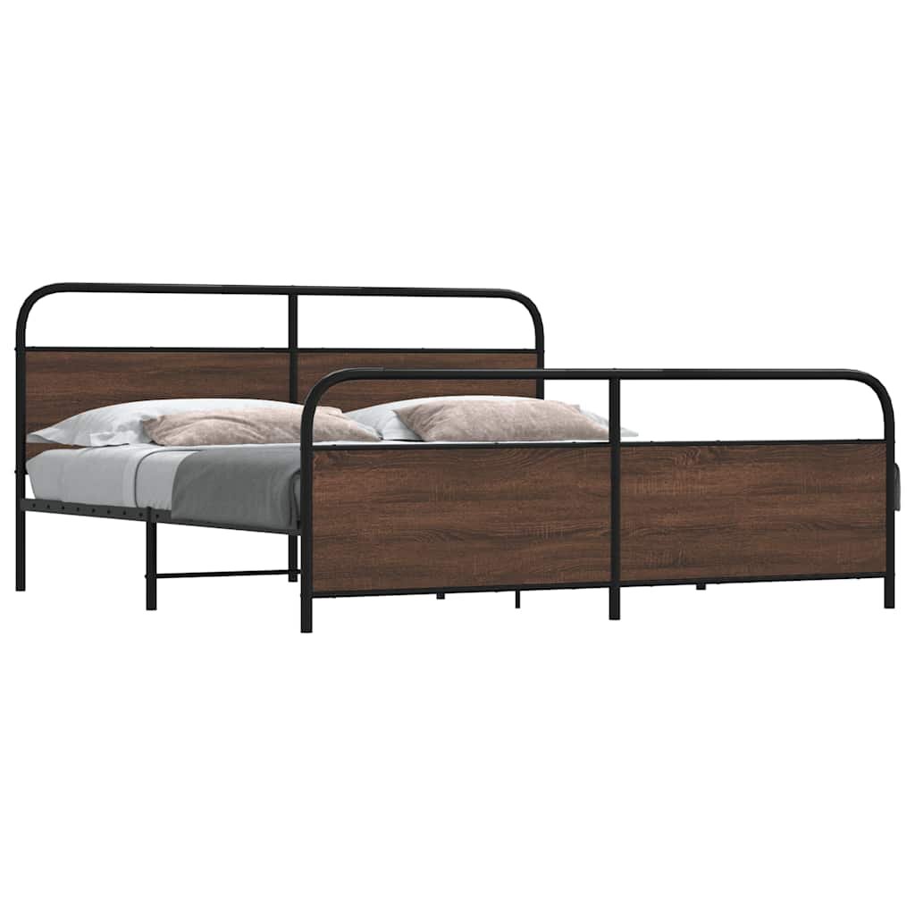 vidaXL Метална рамка за легло без матрак кафяв дъб 180x200 см