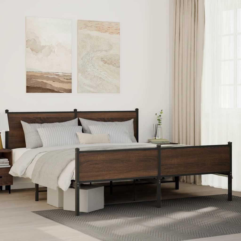vidaXL Метална рамка за легло без матрак кафяв дъб 180x200 см
