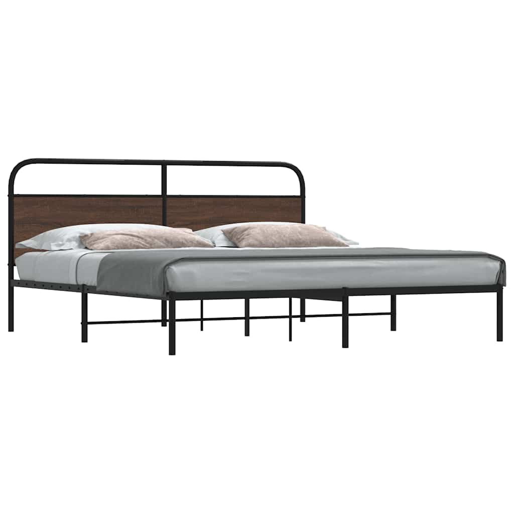 vidaXL Метална рамка за легло без матрак кафяв дъб 180x200 см