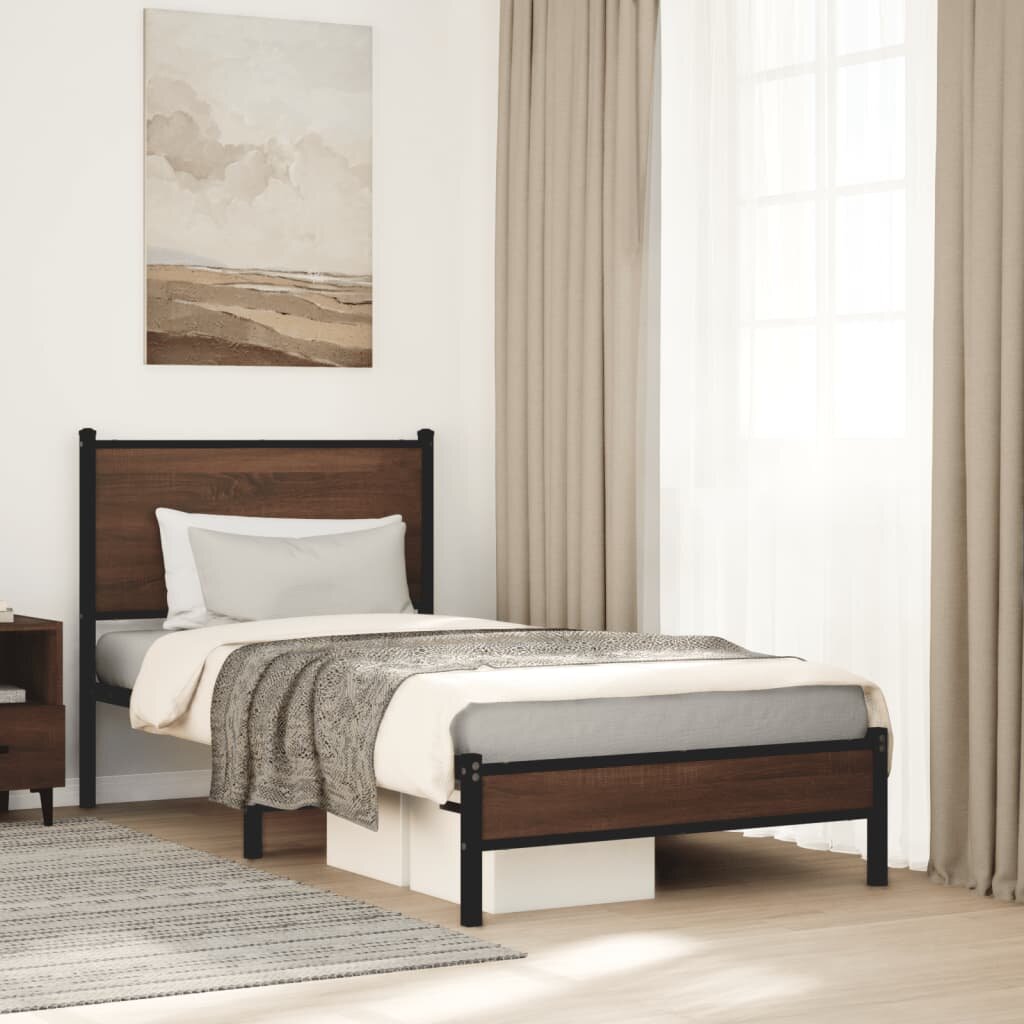 vidaXL Метална рамка за легло без матрак Кафяв дъб 75x190 cm