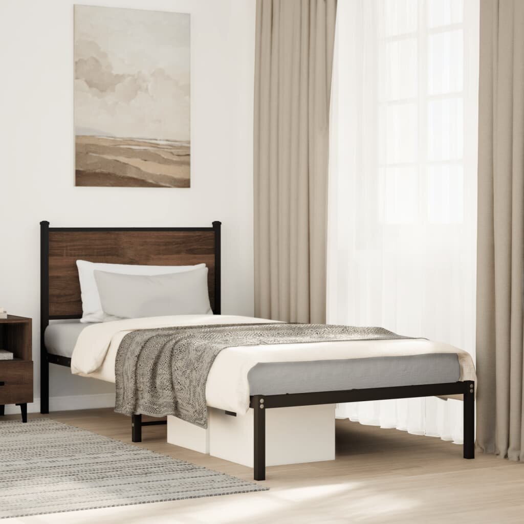 vidaXL Метална рамка за легло без матрак Кафяв дъб 80x200 cm
