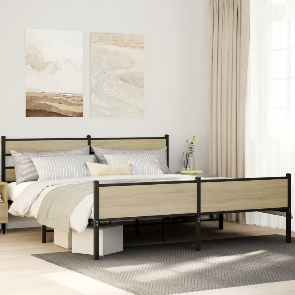 vidaXL Метална рамка за легло без матрак сонома дъб 180x200 см