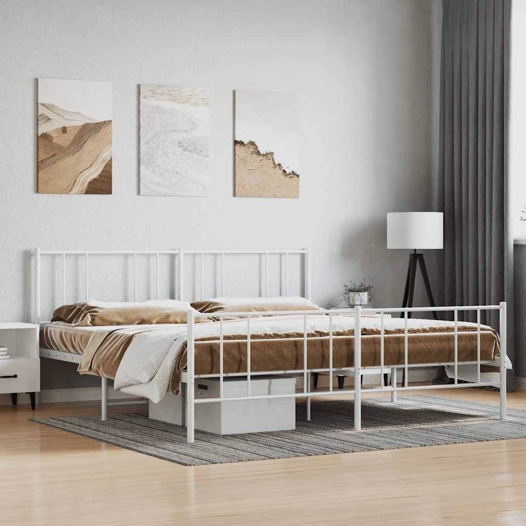 vidaXL Метална рамка за легло с горна и долна табла бяла 180x200 см