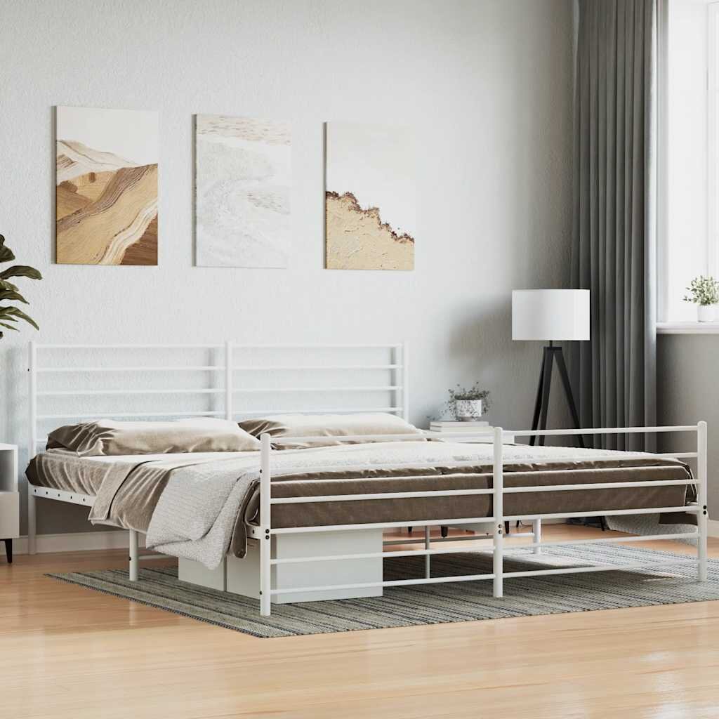 vidaXL Метална рамка за легло с горна и долна табла бяла 180x200 см