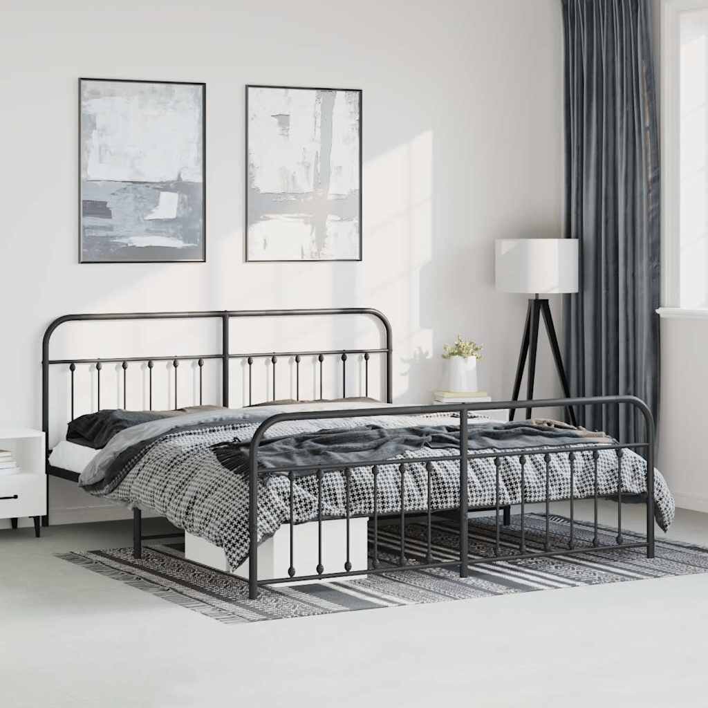 vidaXL Метална рамка за легло с горна и долна табла черна 193x203 см